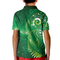 Aotearoa New Zealand New Year Kid Polo Shirt Tribal Koru Tattoo Green Galaxy Maori Silver Fern LT03 - Polynesian Pride