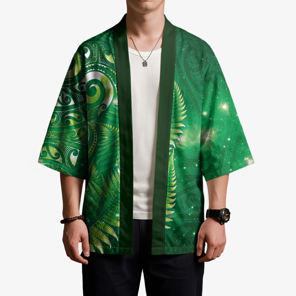 Aotearoa New Zealand New Year Kimono Tribal Koru Tattoo Green Galaxy Maori Silver Fern LT03 - Polynesian Pride