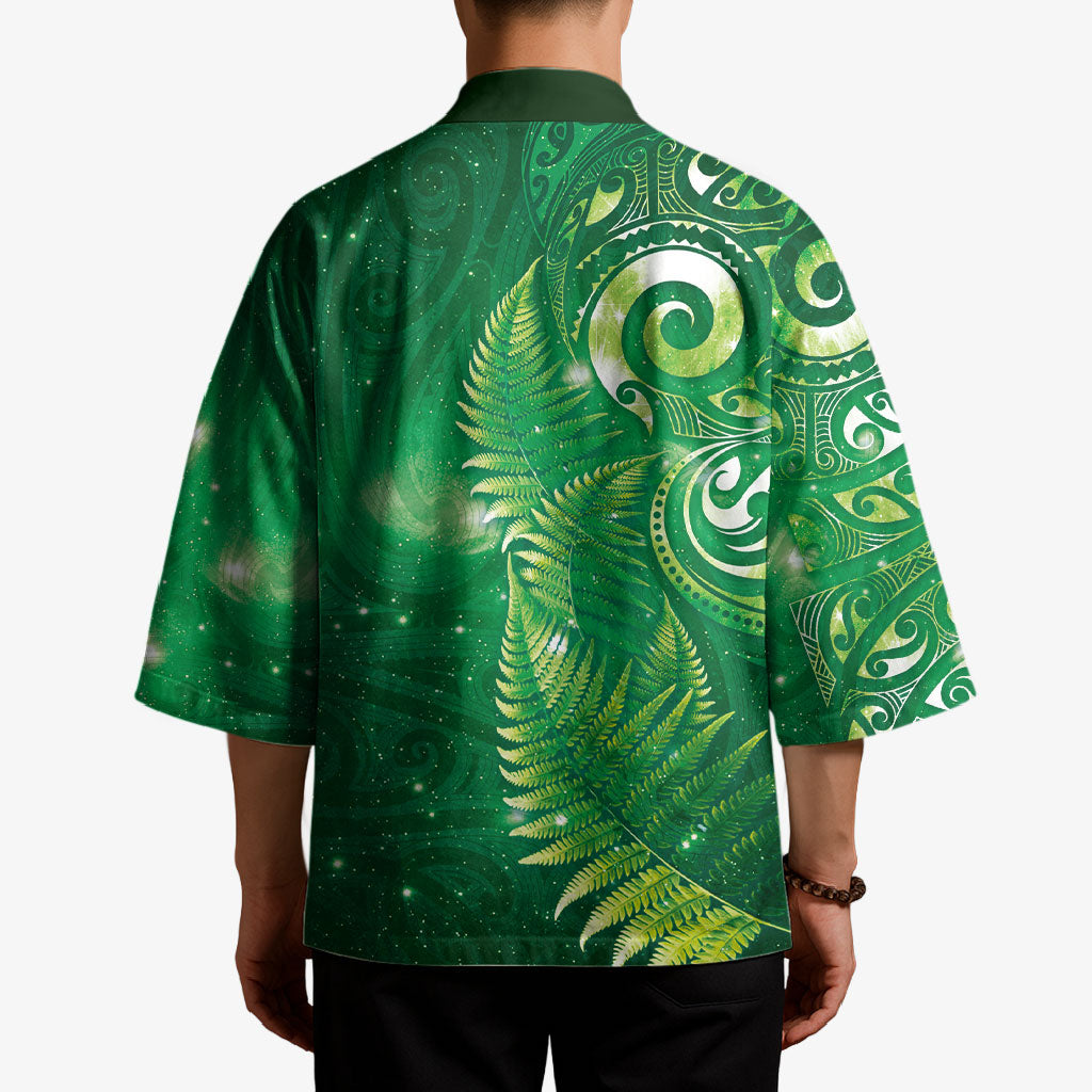 Aotearoa New Zealand New Year Kimono Tribal Koru Tattoo Green Galaxy Maori Silver Fern LT03 - Polynesian Pride