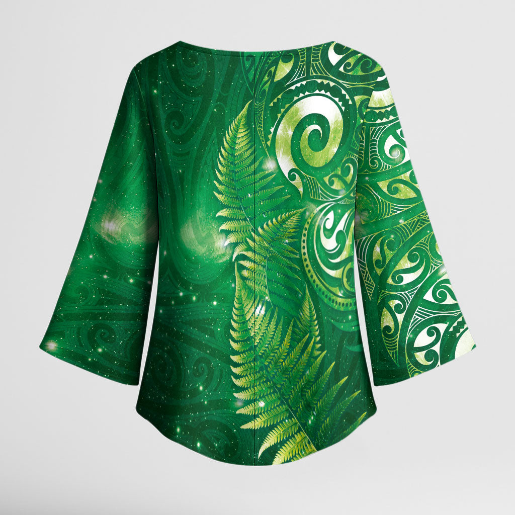 Aotearoa New Zealand New Year Kimono Sleeve Blouse Tribal Koru Tattoo Green Galaxy Maori Silver Fern LT03 - Polynesian Pride