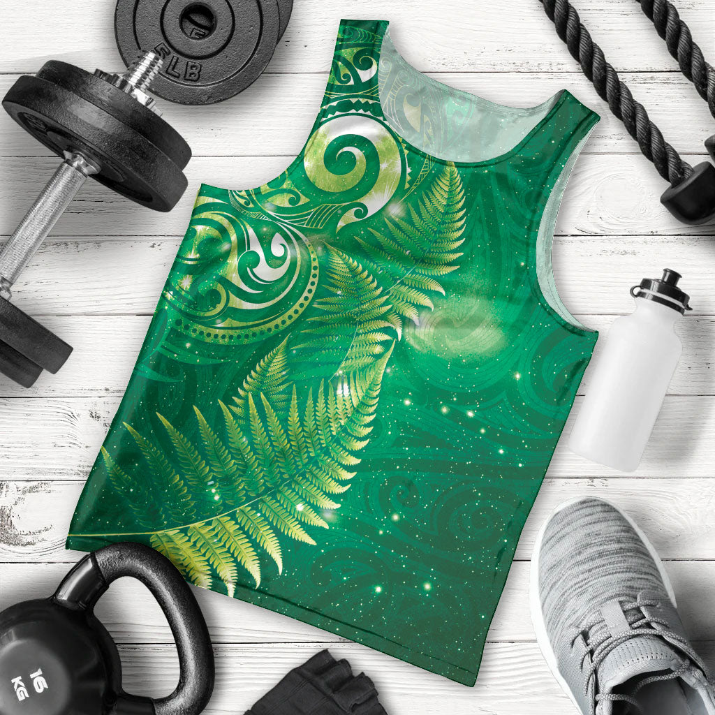 Aotearoa New Zealand New Year Men Tank Top Tribal Koru Tattoo Green Galaxy Maori Silver Fern LT03 - Polynesian Pride