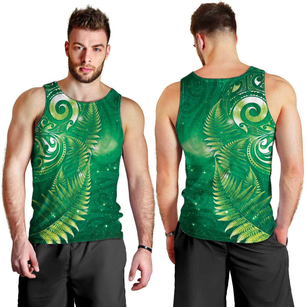 Aotearoa New Zealand New Year Men Tank Top Tribal Koru Tattoo Green Galaxy Maori Silver Fern LT03 - Polynesian Pride