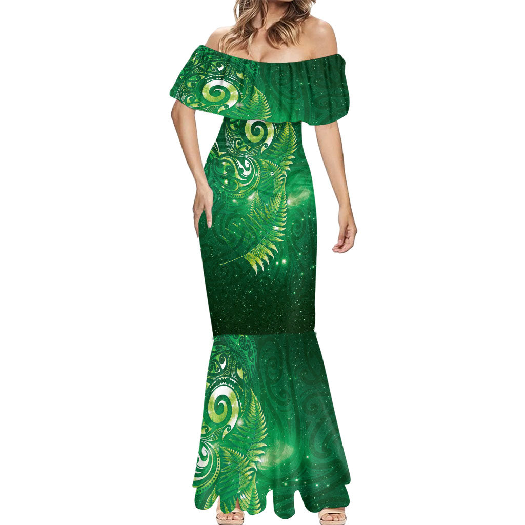 Aotearoa New Zealand New Year Mermaid Dress Tribal Koru Tattoo Green Galaxy Maori Silver Fern LT03 - Polynesian Pride