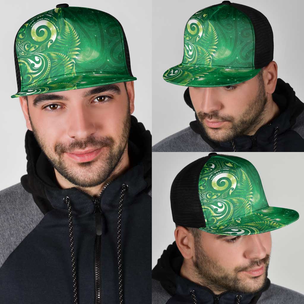 Aotearoa New Zealand New Year Mesh Trucker Cap Tribal Koru Tattoo Green Galaxy Maori Silver Fern LT03 - Polynesian Pride