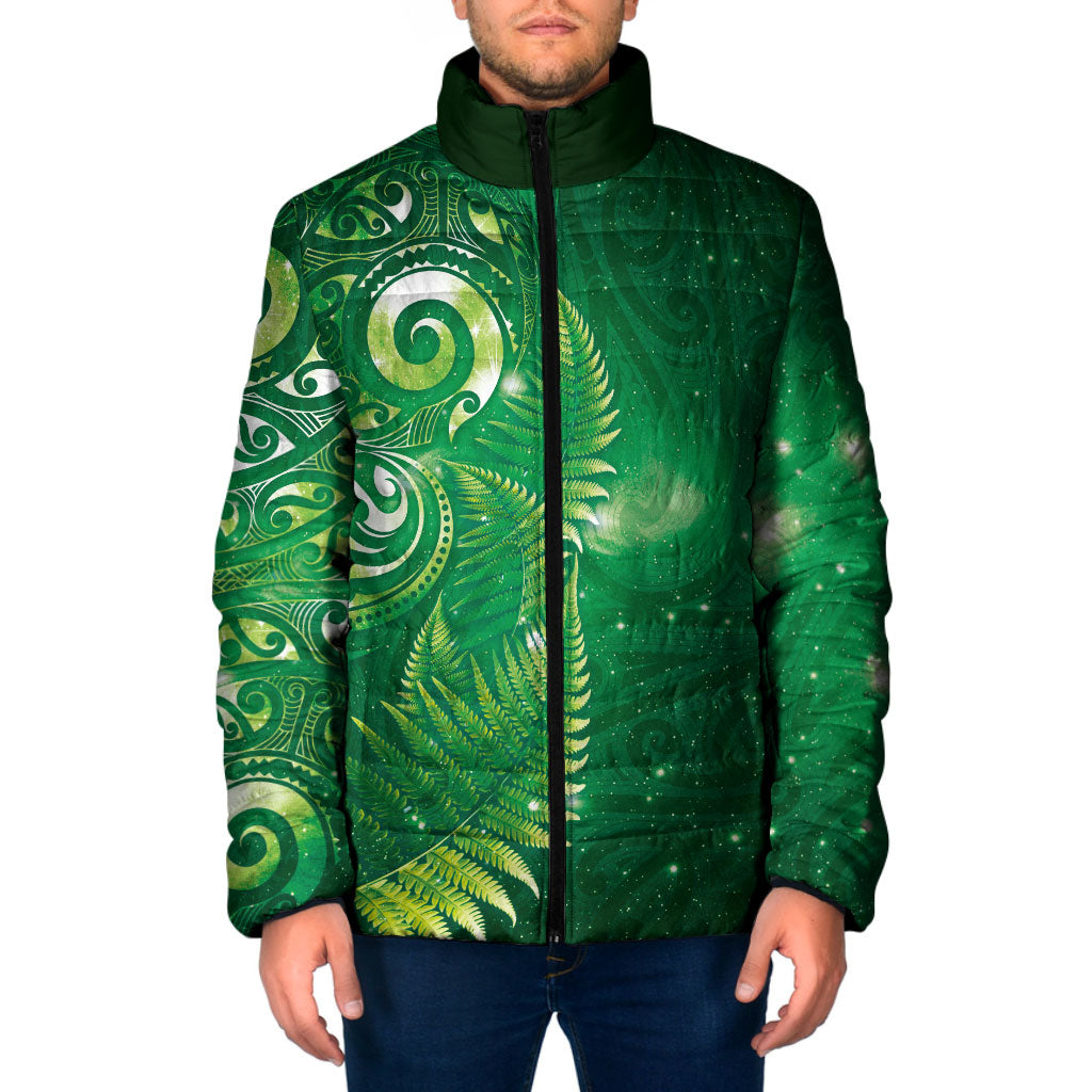 Aotearoa New Zealand New Year Padded Jacket Tribal Koru Tattoo Green Galaxy Maori Silver Fern LT03 Men Green - Polynesian Pride