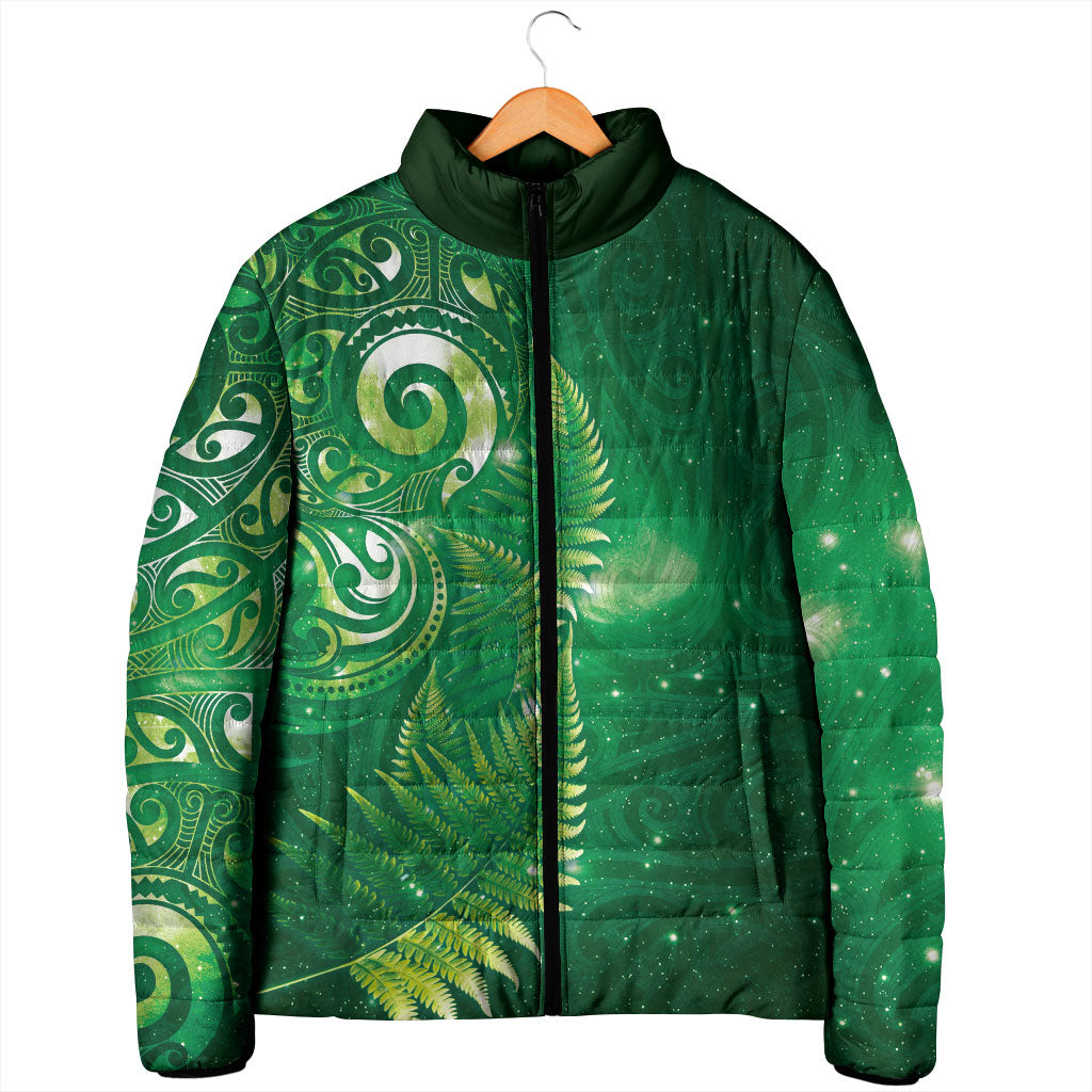 Aotearoa New Zealand New Year Padded Jacket Tribal Koru Tattoo Green Galaxy Maori Silver Fern LT03 - Polynesian Pride