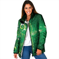 Aotearoa New Zealand New Year Padded Jacket Tribal Koru Tattoo Green Galaxy Maori Silver Fern LT03 Women Green - Polynesian Pride