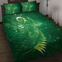 Aotearoa New Zealand New Year Quilt Bed Set Tribal Koru Tattoo Green Galaxy Maori Silver Fern LT03 Green - Polynesian Pride