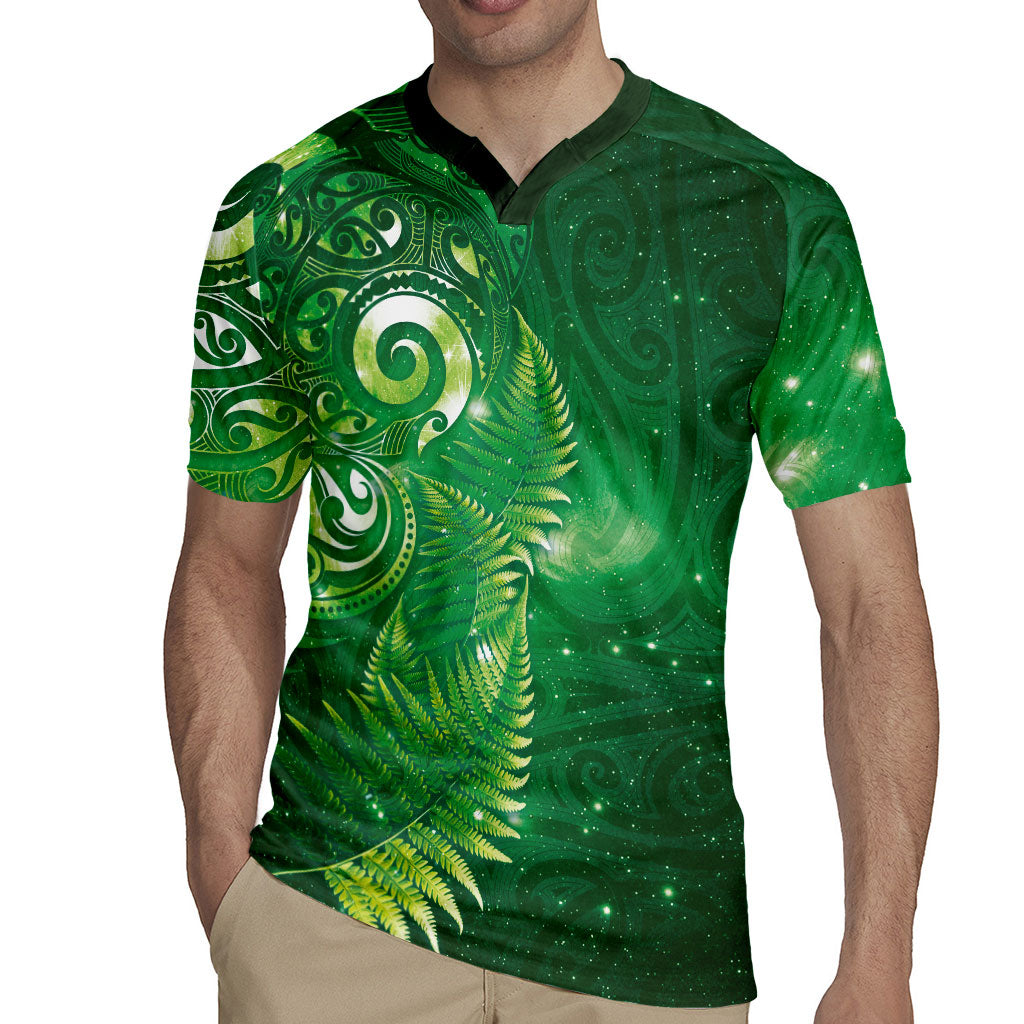 Aotearoa New Zealand New Year Rugby Jersey Tribal Koru Tattoo Green Galaxy Maori Silver Fern LT03 - Polynesian Pride