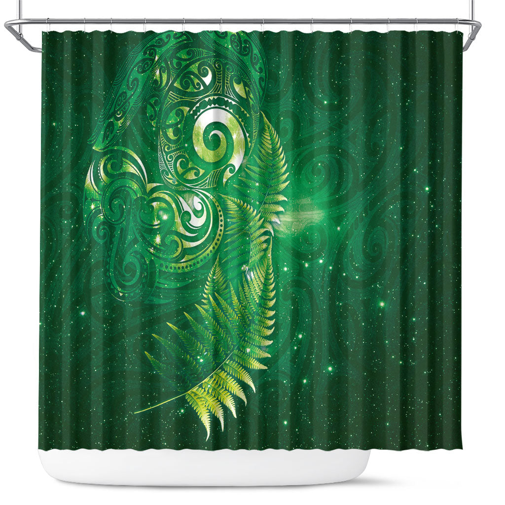 Aotearoa New Zealand New Year Shower Curtain Tribal Koru Tattoo Green Galaxy Maori Silver Fern LT03 Green - Polynesian Pride