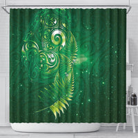 Aotearoa New Zealand New Year Shower Curtain Tribal Koru Tattoo Green Galaxy Maori Silver Fern LT03 - Polynesian Pride