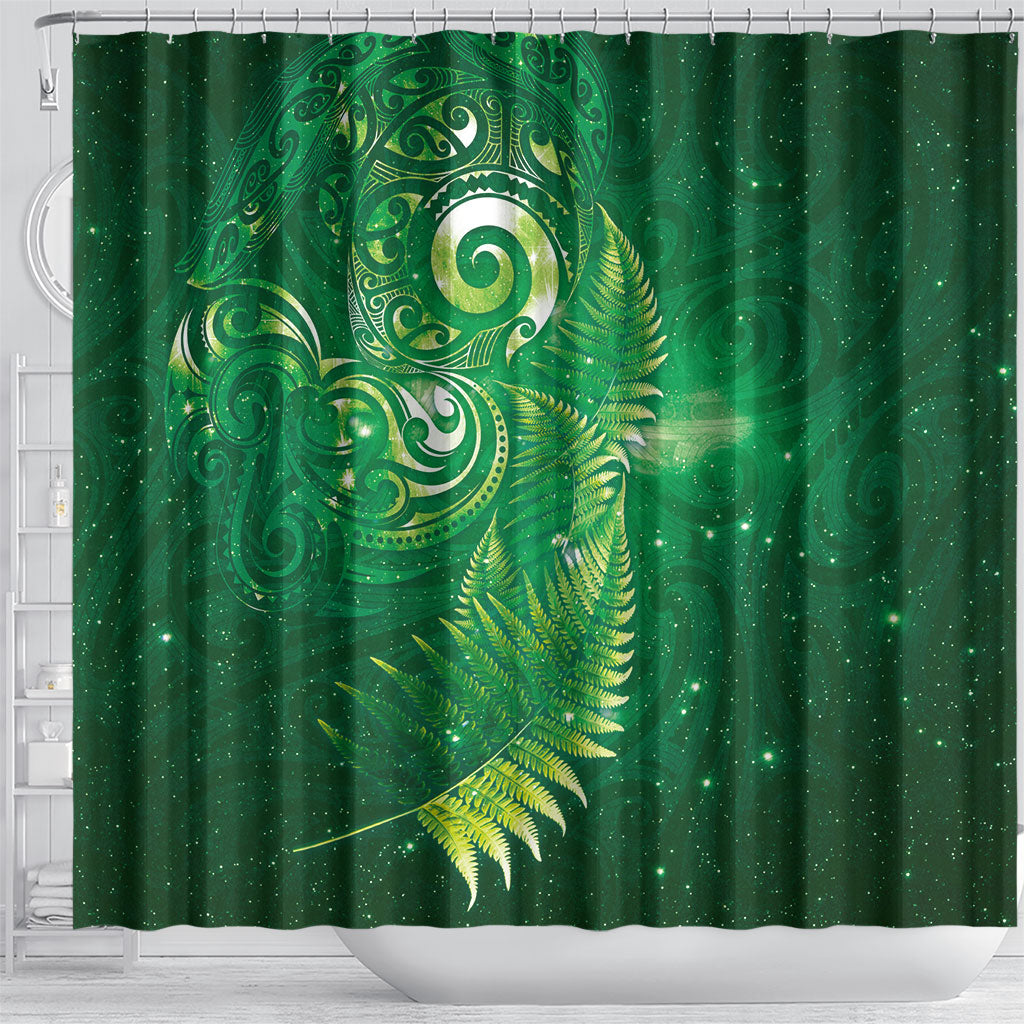 Aotearoa New Zealand New Year Shower Curtain Tribal Koru Tattoo Green Galaxy Maori Silver Fern LT03 - Polynesian Pride