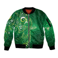 Aotearoa New Zealand New Year Sleeve Zip Bomber Jacket Tribal Koru Tattoo Green Galaxy Maori Silver Fern LT03 Unisex Green - Polynesian Pride