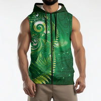Aotearoa New Zealand New Year Sleeveless Zip Hoodie Tribal Koru Tattoo Green Galaxy Maori Silver Fern LT03 - Polynesian Pride
