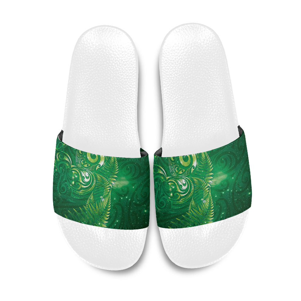 Aotearoa New Zealand New Year Slide Sandals Tribal Koru Tattoo Green Galaxy Maori Silver Fern LT03 Green - Polynesian Pride