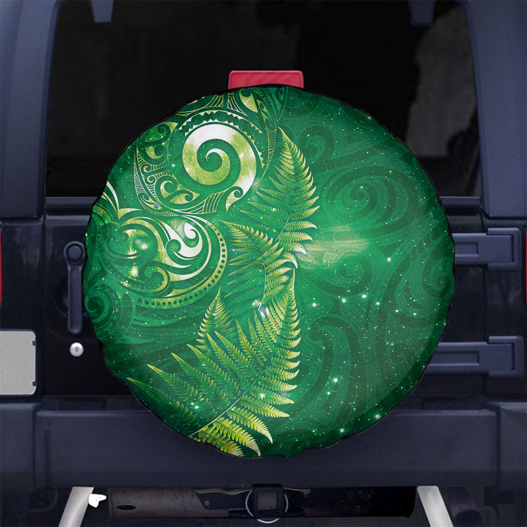 Aotearoa New Zealand New Year Spare Tire Cover Tribal Koru Tattoo Green Galaxy Maori Silver Fern LT03 No hole Green - Polynesian Pride