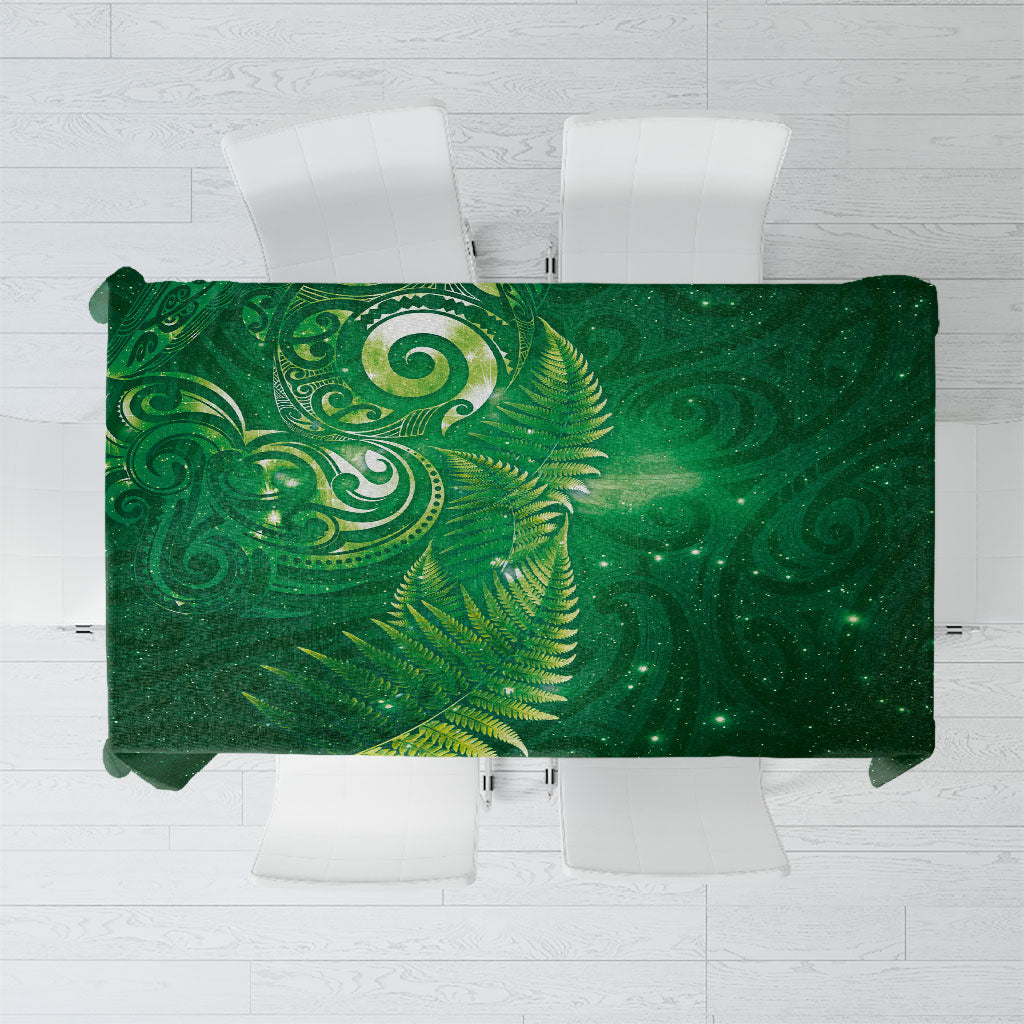 Aotearoa New Zealand New Year Tablecloth Tribal Koru Tattoo Green Galaxy Maori Silver Fern