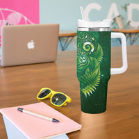 Aotearoa New Zealand New Year Tumbler With Handle Tribal Koru Tattoo Green Galaxy Maori Silver Fern LT03 - Polynesian Pride