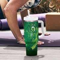 Aotearoa New Zealand New Year Tumbler With Handle Tribal Koru Tattoo Green Galaxy Maori Silver Fern LT03 - Polynesian Pride