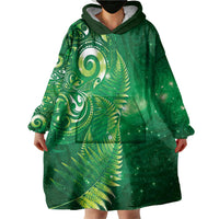Aotearoa New Zealand New Year Wearable Blanket Hoodie Tribal Koru Tattoo Green Galaxy Maori Silver Fern LT03 - Polynesian Pride