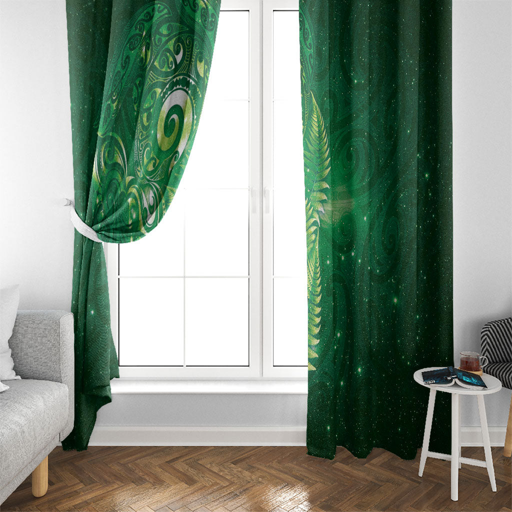 Aotearoa New Zealand New Year Window Curtain Tribal Koru Tattoo Green Galaxy Maori Silver Fern LT03 - Polynesian Pride