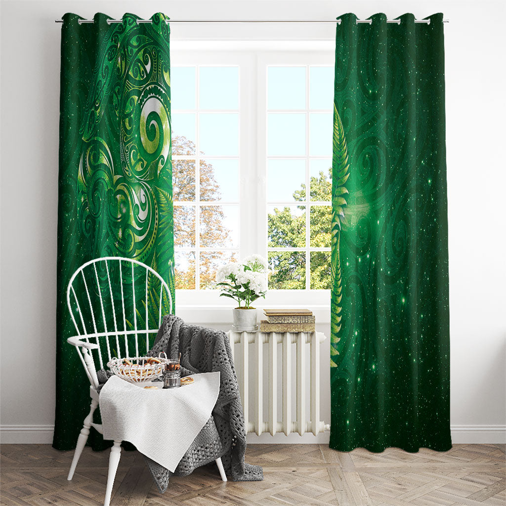 Aotearoa New Zealand New Year Window Curtain Tribal Koru Tattoo Green Galaxy Maori Silver Fern LT03 - Polynesian Pride