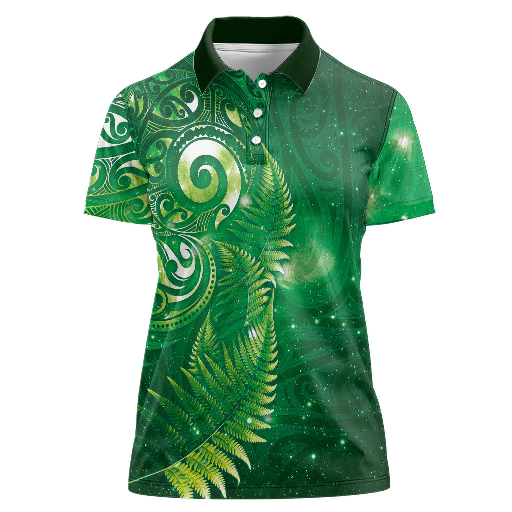 Aotearoa New Zealand New Year Women Polo Shirt Tribal Koru Tattoo Green Galaxy Maori Silver Fern LT03 Female Green - Polynesian Pride