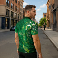Aotearoa New Zealand New Year Zipper Polo Shirt Tribal Koru Tattoo Green Galaxy Maori Silver Fern LT03 - Polynesian Pride