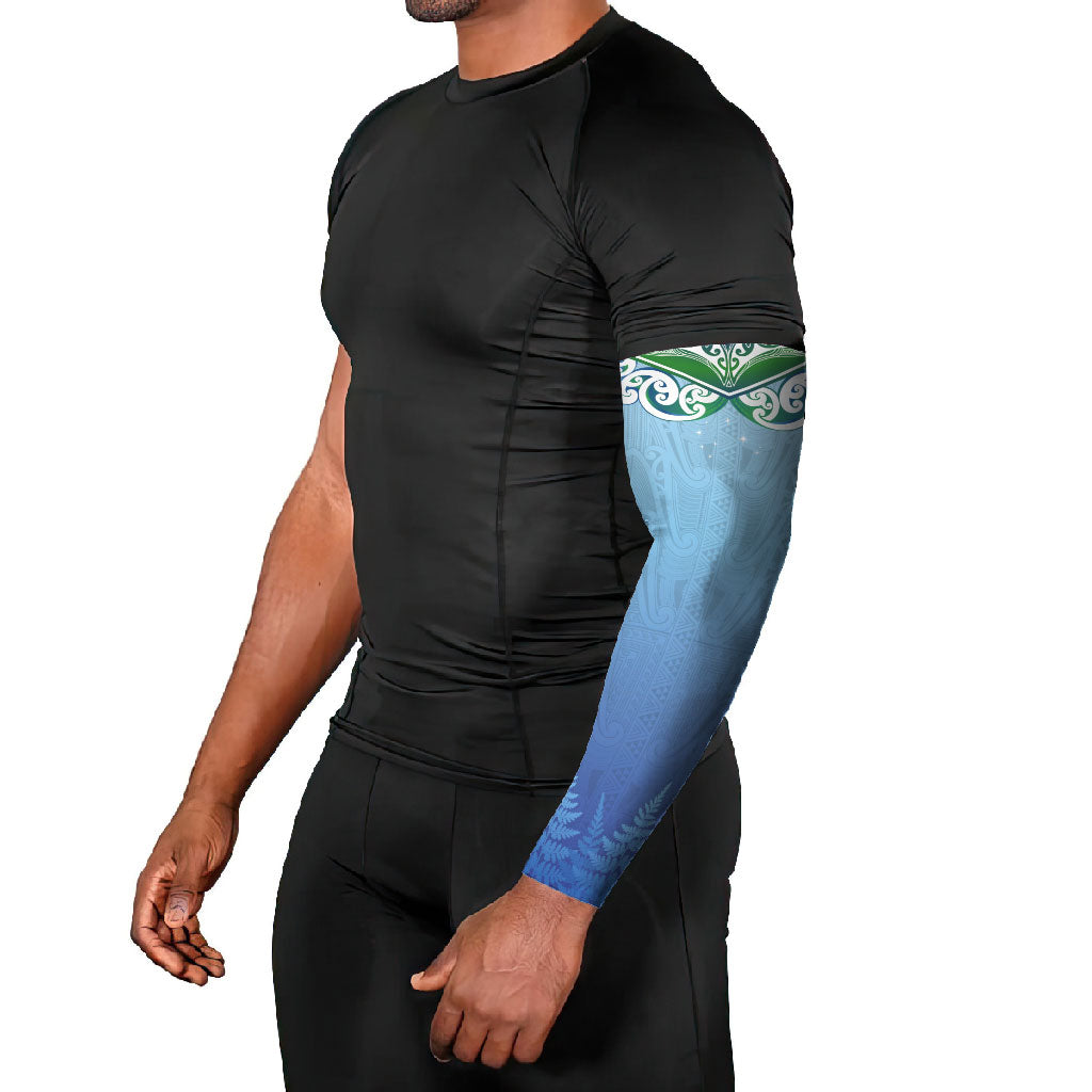 Aotearoa New Zealand New Year Arm Sleeves Maori Motifs with Silver Fern and Matariki Stars LT03 - Polynesian Pride