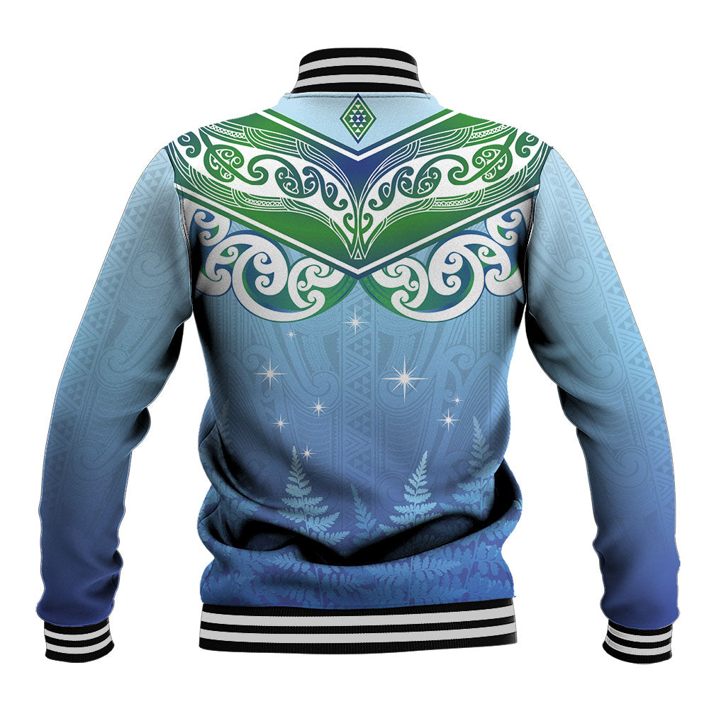 Aotearoa New Zealand New Year Baseball Jacket Maori Motifs with Silver Fern and Matariki Stars LT03 - Polynesian Pride