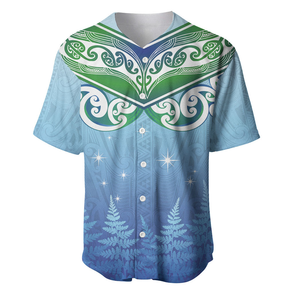 Aotearoa New Zealand New Year Baseball Jersey Maori Motifs with Silver Fern and Matariki Stars
