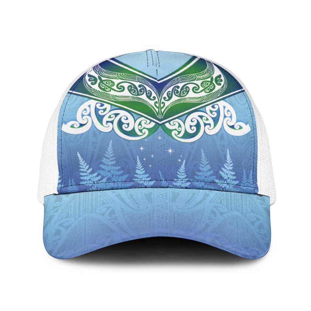 Aotearoa New Zealand New Year Baseball Net Cap Maori Motifs with Silver Fern and Matariki Stars LT03 One Size White Multicolor - Polynesian Pride