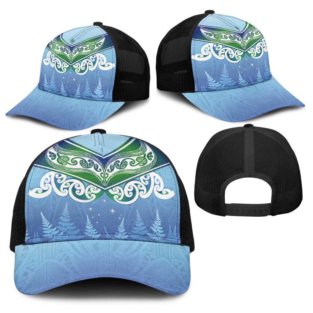 Aotearoa New Zealand New Year Baseball Net Cap Maori Motifs with Silver Fern and Matariki Stars LT03 - Polynesian Pride