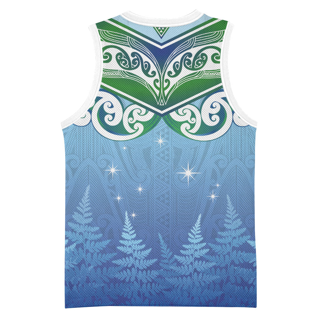 Aotearoa New Zealand New Year Basketball Jersey Maori Motifs with Silver Fern and Matariki Stars LT03 - Polynesian Pride