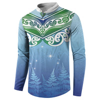 Aotearoa New Zealand New Year Button Sweatshirt Maori Motifs with Silver Fern and Matariki Stars LT03 - Polynesian Pride