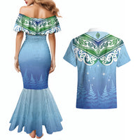 Aotearoa New Zealand New Year Couples Matching Mermaid Dress and Hawaiian Shirt Maori Motifs with Silver Fern and Matariki Stars LT03 - Polynesian Pride