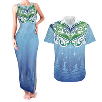 Aotearoa New Zealand New Year Couples Matching Tank Maxi Dress and Hawaiian Shirt Maori Motifs with Silver Fern and Matariki Stars LT03 Multicolor - Polynesian Pride