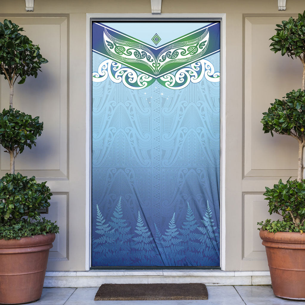 Aotearoa New Zealand New Year Door Cover Maori Motifs with Silver Fern and Matariki Stars LT03 Multicolor - Polynesian Pride