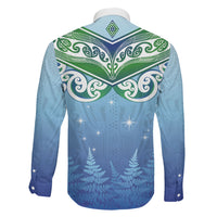 Aotearoa New Zealand New Year Family Matching Off Shoulder Maxi Dress and Hawaiian Shirt Maori Motifs with Silver Fern and Matariki Stars LT03 - Polynesian Pride
