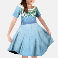 Aotearoa New Zealand New Year Family Matching Tank Maxi Dress and Hawaiian Shirt Maori Motifs with Silver Fern and Matariki Stars LT03 Daughter's Dress Multicolor - Polynesian Pride