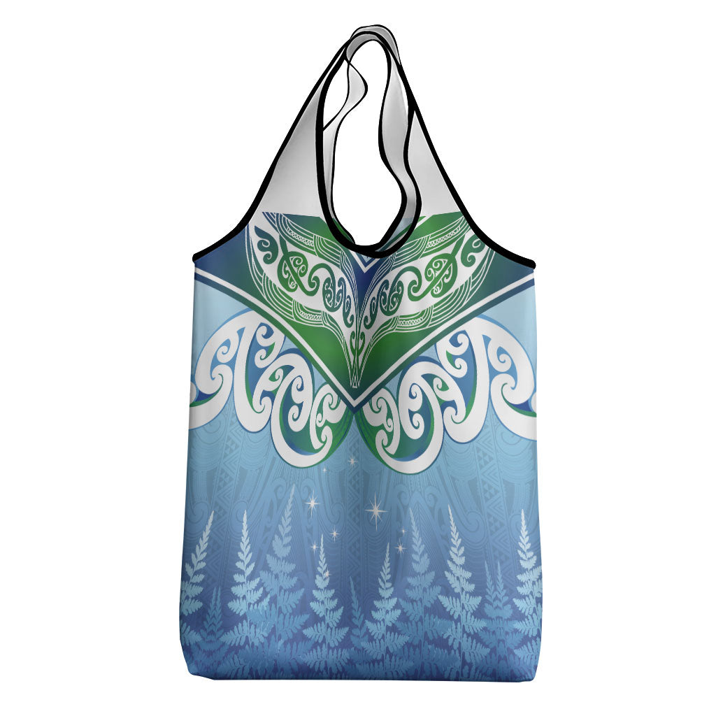 Aotearoa New Zealand New Year Grocery Bag Maori Motifs with Silver Fern and Matariki Stars LT03 - Polynesian Pride