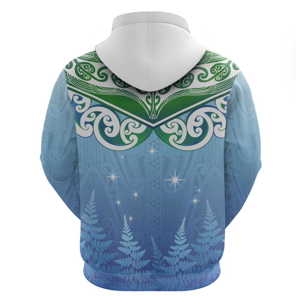 Aotearoa New Zealand New Year Hoodie Maori Motifs with Silver Fern and Matariki Stars LT03 - Polynesian Pride