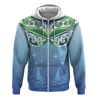 Aotearoa New Zealand New Year Hoodie Maori Motifs with Silver Fern and Matariki Stars LT03 Zip Hoodie Multicolor - Polynesian Pride