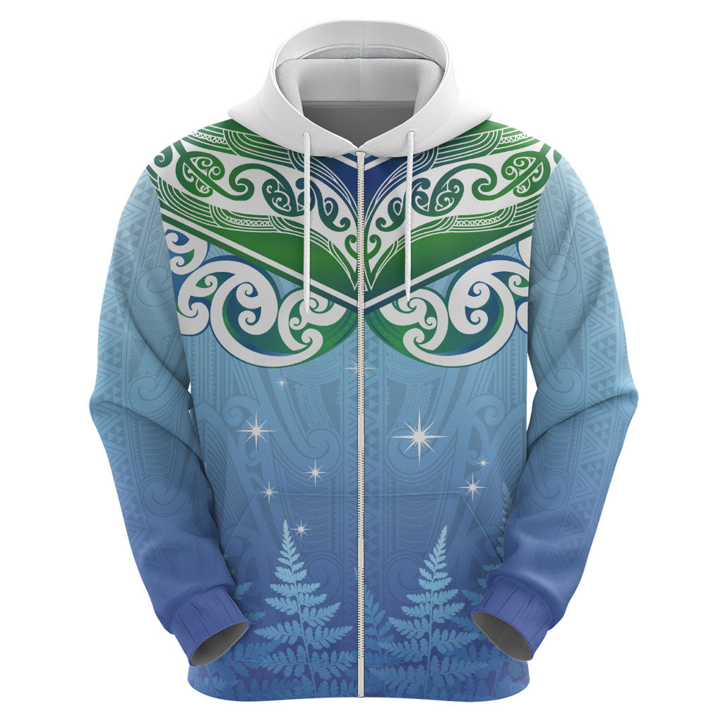 Aotearoa New Zealand New Year Hoodie Maori Motifs with Silver Fern and Matariki Stars LT03 - Polynesian Pride