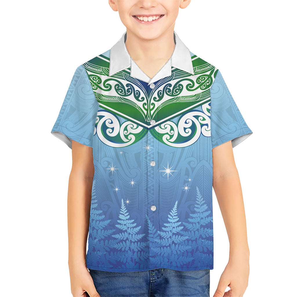 Aotearoa New Zealand New Year Kid Hawaiian Shirt Maori Motifs with Silver Fern and Matariki Stars LT03 Kid Multicolor - Polynesian Pride