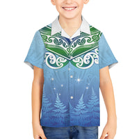 Aotearoa New Zealand New Year Kid Hawaiian Shirt Maori Motifs with Silver Fern and Matariki Stars LT03 Kid Multicolor - Polynesian Pride