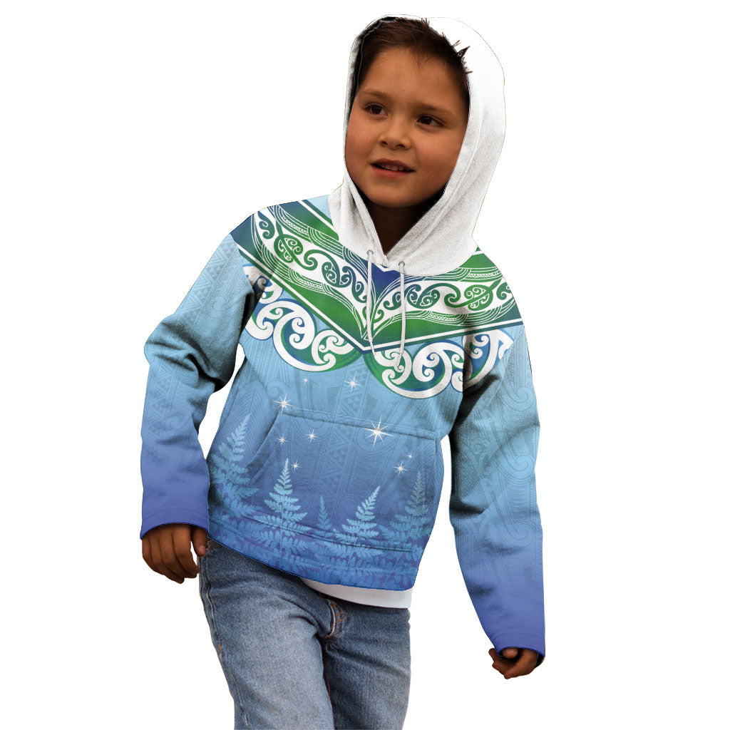 Aotearoa New Zealand New Year Kid Hoodie Maori Motifs with Silver Fern and Matariki Stars LT03 - Polynesian Pride