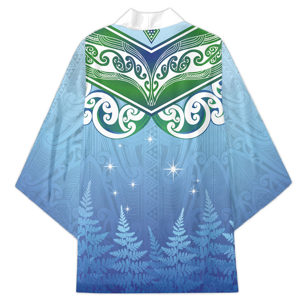 Aotearoa New Zealand New Year Kimono Maori Motifs with Silver Fern and Matariki Stars LT03 - Polynesian Pride