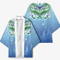 Aotearoa New Zealand New Year Kimono Maori Motifs with Silver Fern and Matariki Stars LT03 - Polynesian Pride