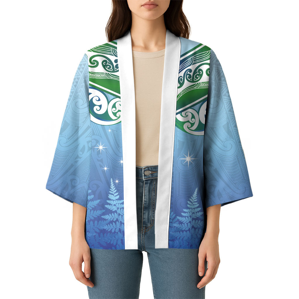 Aotearoa New Zealand New Year Kimono Maori Motifs with Silver Fern and Matariki Stars LT03 - Polynesian Pride